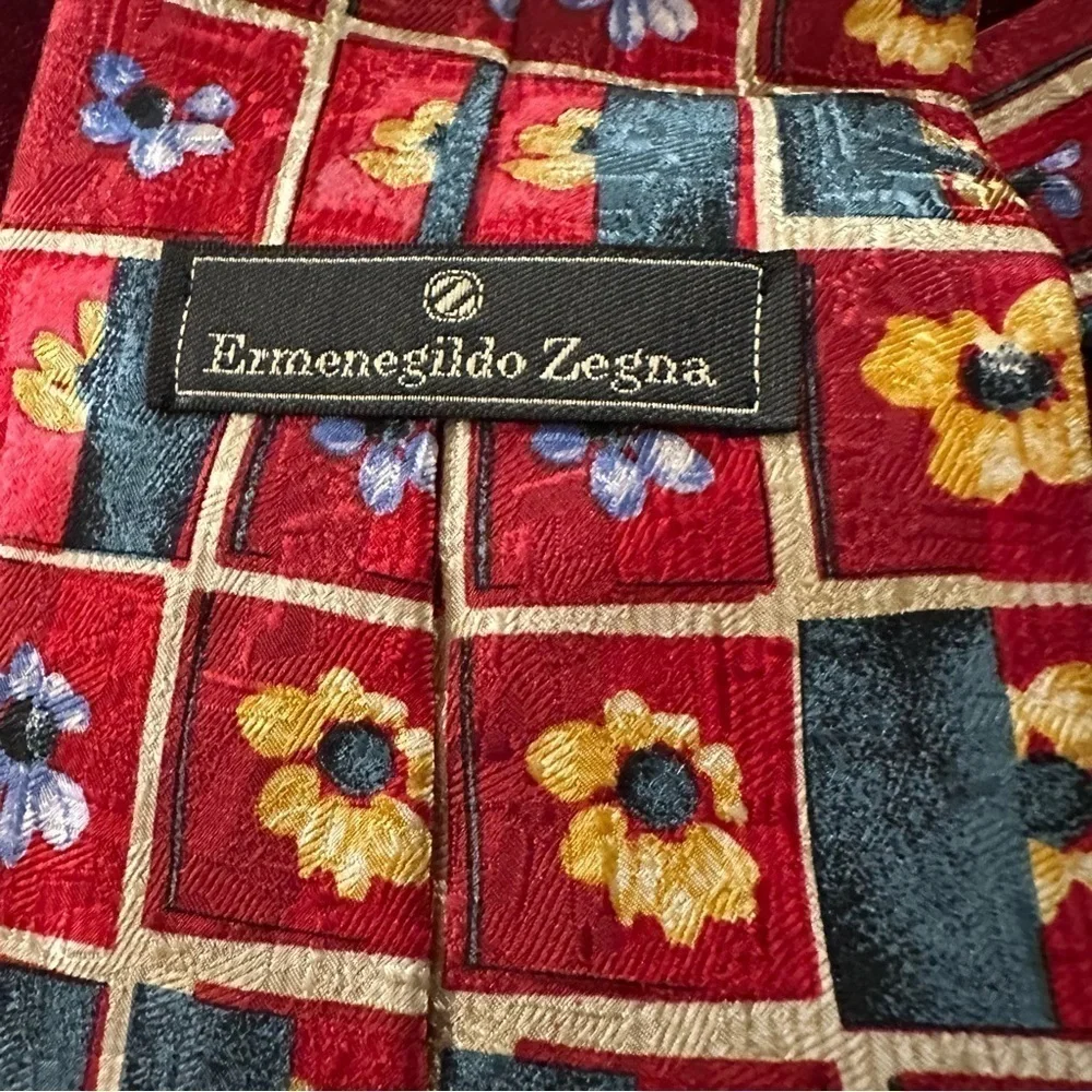 Ermenegildo Zegna Tie Red and Yellow Silk Floral 4” Wide